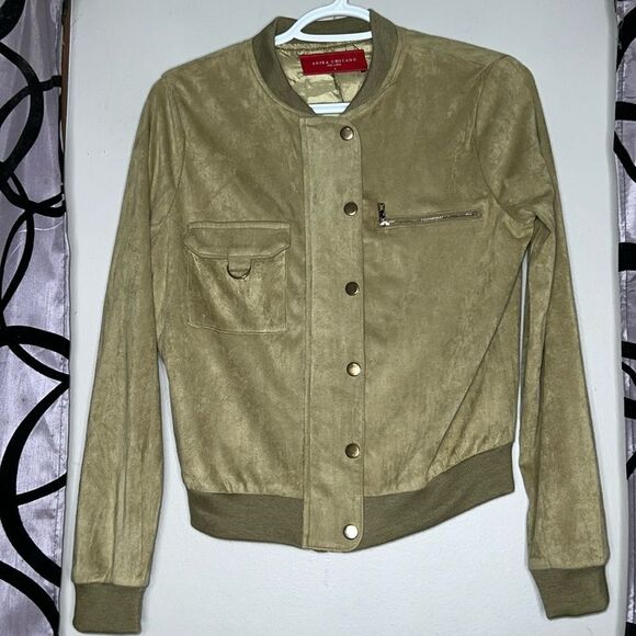 Akira Chicago olive green faux suede bomber jacket - Picture 1 of 11